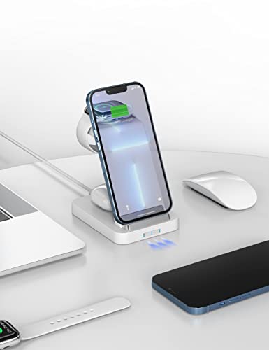 3 in 1 Wireless Charger, 15W Fast Wireless Charging Station for iPhone 14/13/12/Pro/SE/X/XR/XS/8 Plus Samsung Galaxy S21 S20 Qi Phone, Apple Watch Series 8/7/6/SE/5/4/3/2, Airpods Pro 2