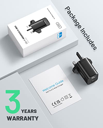 USB C Plug, INIU 30W USB C Charger PD 3.0 Charging Power Adapter Type C Fast Wall Mobile Phone Charger, UK USB-C Adaptor for iPhone 14 Pro Max iPad Samsung S22 Google Pixel 7 Tablet Laptop etc.