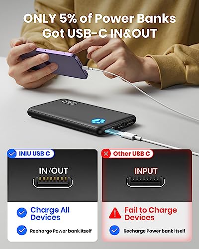 INIU Power Bank, Portable Charger 10000mAh Slimmest & Lightest High-Speed (USB C In & Output), PowerBank Triple 3A Phone Battery Pack for iPhone 14 13 12 11 X Pro Max Samsung Xiaomi iPad