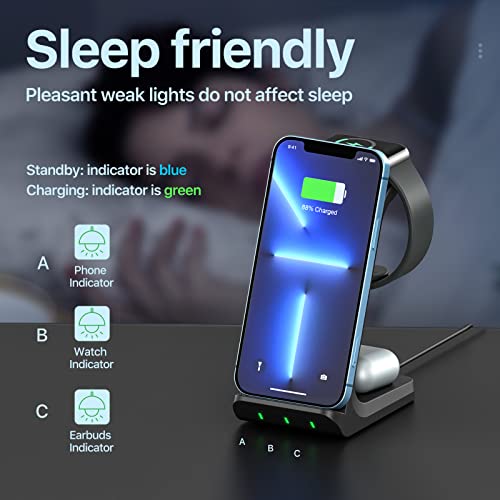 3 in 1 Wireless Charging Station, Wireless Charger with QC3.0 Adapter, Fast Charging Stand Dock for AirPods2/3/pro, for iWatch 2/3/4/5/6/7/SE/8, for iPhone14/13/12Mini/11Pro Max/X/8+/8/Samsung S22/S21