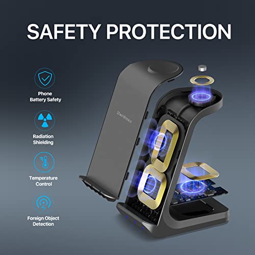 3 in 1 Wireless Charging Station, Wireless Charger with QC3.0 Adapter, Fast Charging Stand Dock for AirPods2/3/pro, for iWatch 2/3/4/5/6/7/SE/8, for iPhone14/13/12Mini/11Pro Max/X/8+/8/Samsung S22/S21