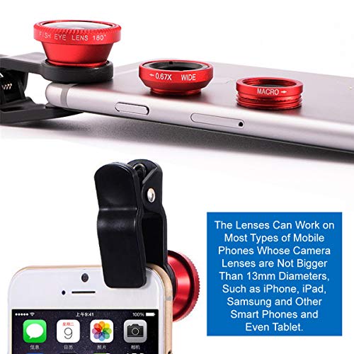 KINGMAS 3 in 1 Universal Fish Eye Lens + Wide-Angle Lens + Macro Clip Camera Lens Kit for iPad iPhone Samsung Android and Most Smartphones