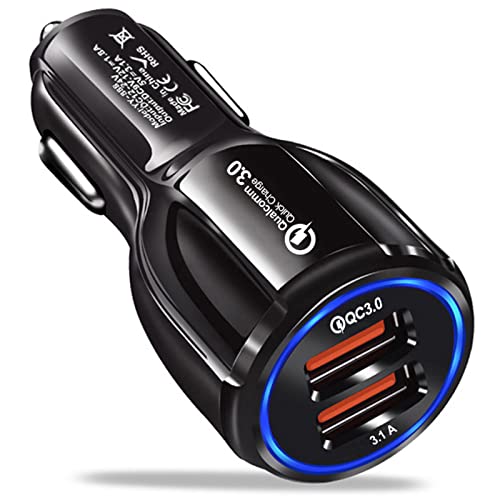 HORJOR USB Car Adaptor, 2 Port USB 3.0 Car Cigarette Lighter Phone Charger 30W 5A Fast Charging Compatible with iPhone Samsung Galaxy iPad Huawei - BK-348, Black