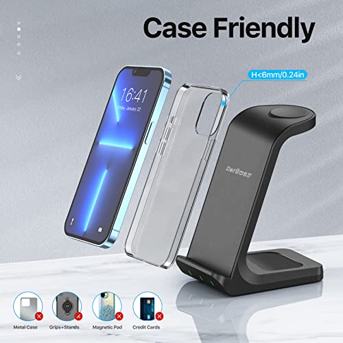 3 in 1 Wireless Charging Station, Wireless Charger with QC3.0 Adapter, Fast Charging Stand Dock for AirPods2/3/pro, for iWatch 2/3/4/5/6/7/SE/8, for iPhone14/13/12Mini/11Pro Max/X/8+/8/Samsung S22/S21