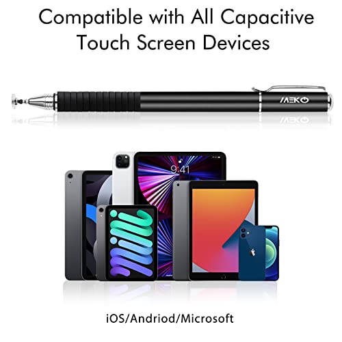MEKO 2-in-1 Stylus Precision Disc Styli Touch Screen Pen with 3 Replaceable Tips for iPads, Tablets, iPhones, Smartphones, Samsung Galaxy Note/Tab (Black)