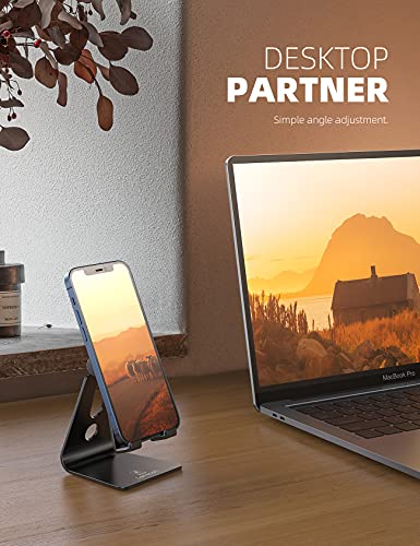 Lamicall Phone Stand, Adjustable Phone Dock - Universal Stand Holder, Compatible with iPhone 14 Pro Max Plus, 13 12 Pro Max Mini, 11 Pro Xs XR X 8 7 6s, SE, Samsung S10 S9, 3.5-8 inch Devices - Black