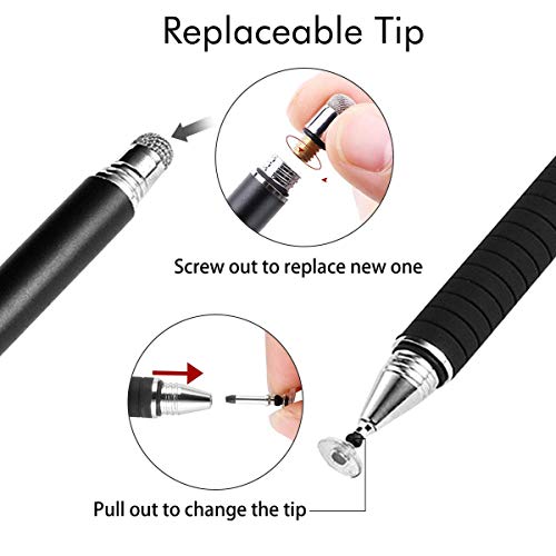 MEKO 2-in-1 Stylus Precision Disc Styli Touch Screen Pen with 3 Replaceable Tips for iPads, Tablets, iPhones, Smartphones, Samsung Galaxy Note/Tab (Black)