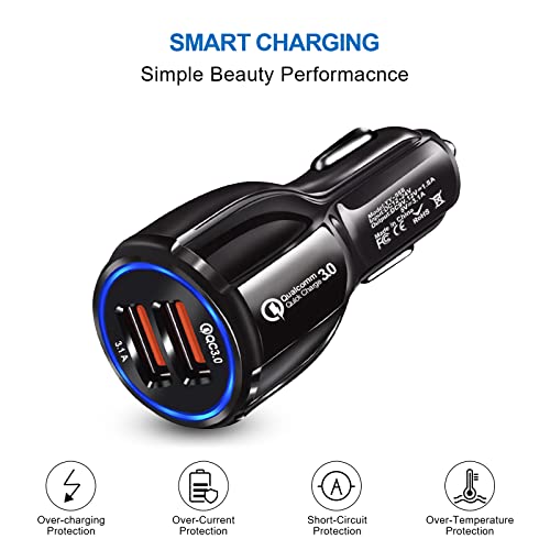 HORJOR USB Car Adaptor, 2 Port USB 3.0 Car Cigarette Lighter Phone Charger 30W 5A Fast Charging Compatible with iPhone Samsung Galaxy iPad Huawei - BK-348, Black