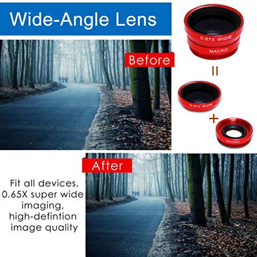 KINGMAS 3 in 1 Universal Fish Eye Lens + Wide-Angle Lens + Macro Clip Camera Lens Kit for iPad iPhone Samsung Android and Most Smartphones