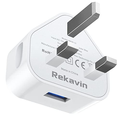 USB Plug UK 3 Pin Mains Charger,USB Wall Charger Plug Adaptor UK Compact Phone Charge Head 5V/1A/5W Charging for iPhone 11/11 Pro/10/Xs/XS Max/XR/X/8/7/6 Plus/5/5S/iPad,Samsung,MP3,USB Device