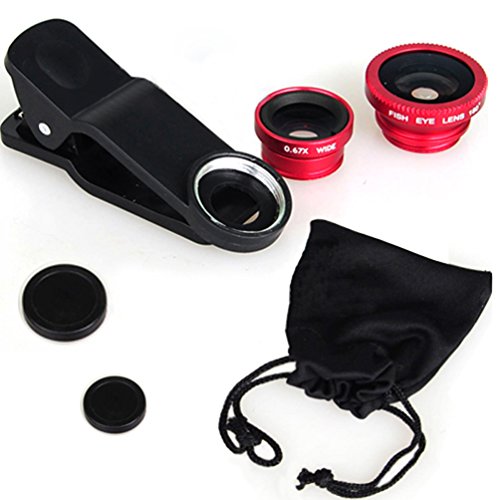 KINGMAS 3 in 1 Universal Fish Eye Lens + Wide-Angle Lens + Macro Clip Camera Lens Kit for iPad iPhone Samsung Android and Most Smartphones