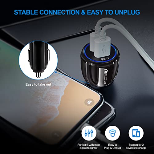 HORJOR USB Car Adaptor, 2 Port USB 3.0 Car Cigarette Lighter Phone Charger 30W 5A Fast Charging Compatible with iPhone Samsung Galaxy iPad Huawei - BK-348, Black