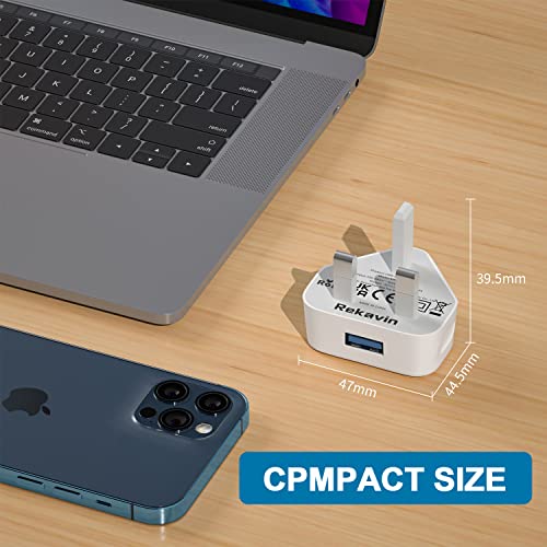 USB Plug UK 3 Pin Mains Charger,USB Wall Charger Plug Adaptor UK Compact Phone Charge Head 5V/1A/5W Charging for iPhone 11/11 Pro/10/Xs/XS Max/XR/X/8/7/6 Plus/5/5S/iPad,Samsung,MP3,USB Device