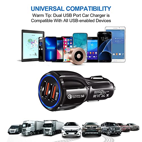 HORJOR USB Car Adaptor, 2 Port USB 3.0 Car Cigarette Lighter Phone Charger 30W 5A Fast Charging Compatible with iPhone Samsung Galaxy iPad Huawei - BK-348, Black