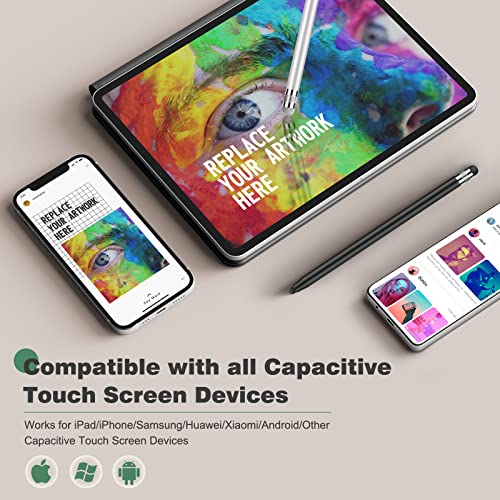 MEKO Stylus Pens for Touch Screens, Universal Tablet Pen Capacitive 2 in 1 Stylus for iPhone/iPad/pro/Mini/Air/Samsung/Tablet with 8 Replace Tips(Black+Silver)