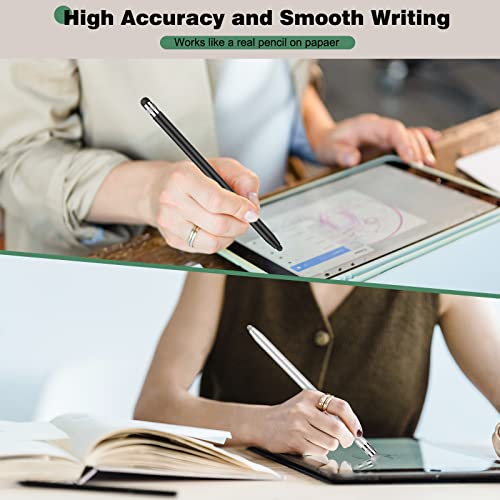MEKO Stylus Pens for Touch Screens, Universal Tablet Pen Capacitive 2 in 1 Stylus for iPhone/iPad/pro/Mini/Air/Samsung/Tablet with 8 Replace Tips(Black+Silver)
