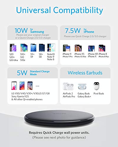 Anker Wireless Charger, PowerWave Pad for iPhone and Samsung, Qi-Certified 10W Max for iPhone 13/13 Pro/12/11/SE 2020/AirPods/Galaxy S20 (No AC Adapter, Not Compatible with MagSafe Magnetic Charging)