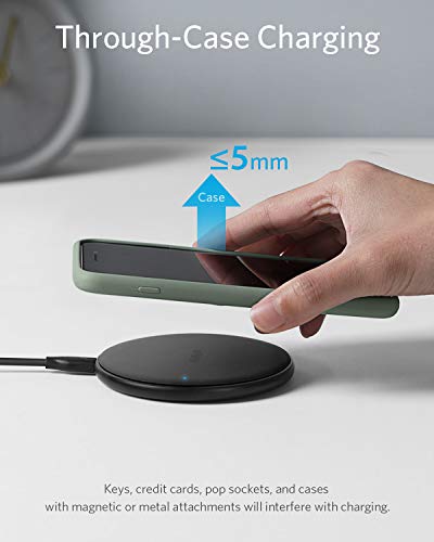 Anker Wireless Charger, PowerWave Pad for iPhone and Samsung, Qi-Certified 10W Max for iPhone 13/13 Pro/12/11/SE 2020/AirPods/Galaxy S20 (No AC Adapter, Not Compatible with MagSafe Magnetic Charging)