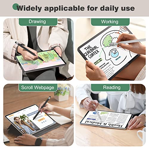 MEKO Stylus Pens for Touch Screens, Universal Tablet Pen Capacitive 2 in 1 Stylus for iPhone/iPad/pro/Mini/Air/Samsung/Tablet with 8 Replace Tips(Black+Silver)