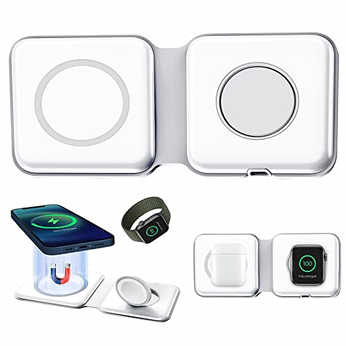 Quipcore 2 in 1 Foldable Wireless Charging Charger Station, 15W MagSafe Compatible with iPhone 14/13/12/SE/11/XS/8,Samsung Galaxy, Apple Watch