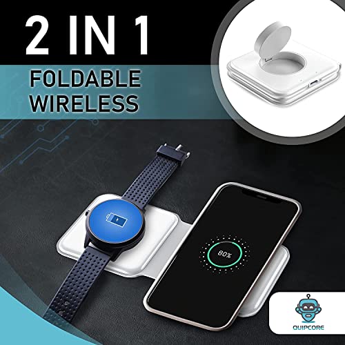 Quipcore 2 in 1 Foldable Wireless Charging Charger Station, 15W MagSafe Compatible with iPhone 14/13/12/SE/11/XS/8,Samsung Galaxy, Apple Watch