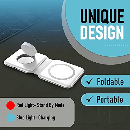 Quipcore 2 in 1 Foldable Wireless Charging Charger Station, 15W MagSafe Compatible with iPhone 14/13/12/SE/11/XS/8,Samsung Galaxy, Apple Watch