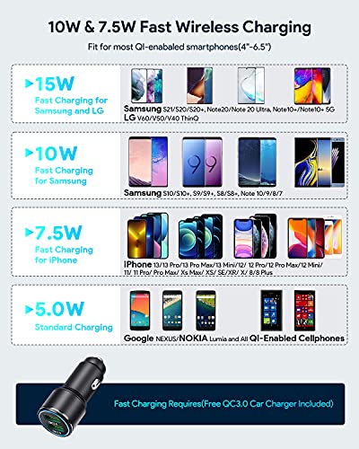 Hinyx Wireless Car Charger - 2 in 1 Qi 15W Fast Wireless Auto-Clamp Charge Car Air Vent Mount Phone Holder for Apple iPhone 13 Pro Max/12 Pro/8/8 Plus/XS/Max/XR/Samsung Galaxy S9/S9+/S8/S8+/S7+/Note 8