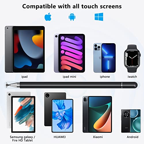 SENKUTA Stylus Pens for Touch Screens, 2 in 1 Tablet Pen iPad Pen for All Tablets, Mobile Phone, Apple iPhone, iPad, Samsung, Surface, Lenovo, Xiaomi, Chromebook, Acer, Android iOS etc. Black