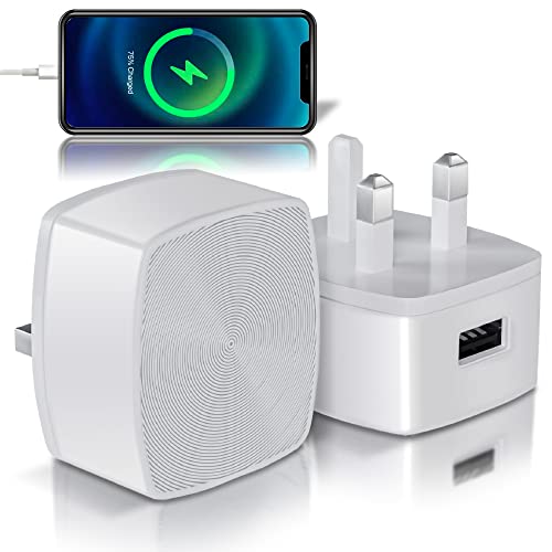 Pack of 2 Usb Plug For Iphone Plugs Uk Usb Wall Plug-Usb Charger Plug Uk 3 Pin Usb Adapter Plug Uk Mobile Phone Mains Chargers Usb Plugs Compatible To Mobiles/Samsung/Iphone/Ipads/Watches Usb Plug UK