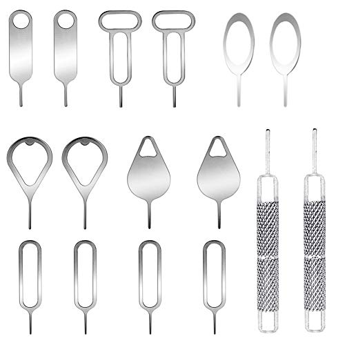 AYWFEY 16 Pieces SIM Card Removal Openning Tool Tray Eject Pins Needle Opener Ejector Compatible with All iPhone Apple iPad HTC Samsung Galaxy Cell Phone Smartphone Watchchain Link Remover