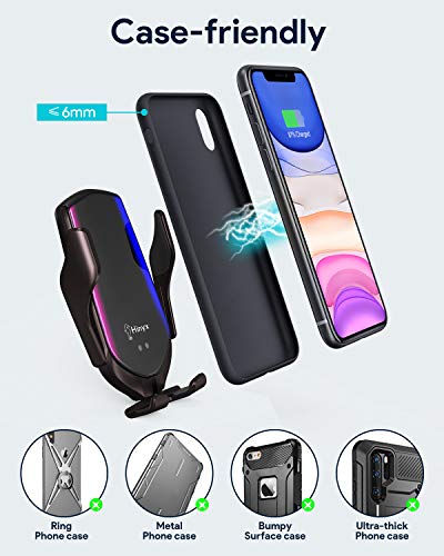 Hinyx Wireless Car Charger - 2 in 1 Qi 15W Fast Wireless Auto-Clamp Charge Car Air Vent Mount Phone Holder for Apple iPhone 13 Pro Max/12 Pro/8/8 Plus/XS/Max/XR/Samsung Galaxy S9/S9+/S8/S8+/S7+/Note 8
