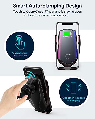 Hinyx Wireless Car Charger - 2 in 1 Qi 15W Fast Wireless Auto-Clamp Charge Car Air Vent Mount Phone Holder for Apple iPhone 13 Pro Max/12 Pro/8/8 Plus/XS/Max/XR/Samsung Galaxy S9/S9+/S8/S8+/S7+/Note 8