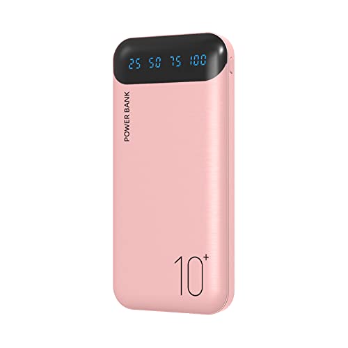 Power Bank 10000mAh Mobile Phone Portable Charger External Battery Pack with 2 USB 2.4 A Outputs and USB C Input Compatible with Huawei iPhone 12 11 X iPad Samsung Galaxy S20 Android Tablet (Pink)