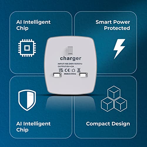 Pack of 2 Usb Plug For Iphone Plugs Uk Usb Wall Plug-Usb Charger Plug Uk 3 Pin Usb Adapter Plug Uk Mobile Phone Mains Chargers Usb Plugs Compatible To Mobiles/Samsung/Iphone/Ipads/Watches Usb Plug UK