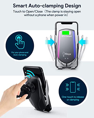 Hinyx Wireless Car Charger, 2 in 1 Qi 10W Fast Wireless Auto-Clamping Charge, Air Vent Mount Phone Holder for Samsung Galaxy S9/S9+/S8/S8+/S7+/Note 8/Note 5/ Apple iPhone 11 Pro/X/XS/Max/XR