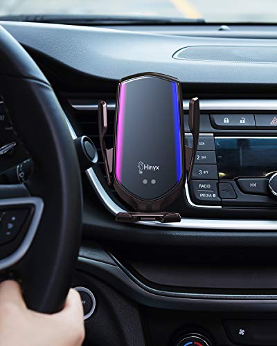 Hinyx Wireless Car Charger - 2 in 1 Qi 15W Fast Wireless Auto-Clamp Charge Car Air Vent Mount Phone Holder for Apple iPhone 13 Pro Max/12 Pro/8/8 Plus/XS/Max/XR/Samsung Galaxy S9/S9+/S8/S8+/S7+/Note 8