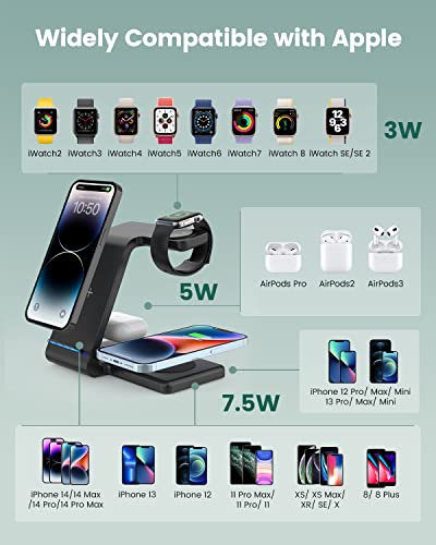 GEEKERA Wireless Charger, 4 in 1 Charging Station with 30W PD adapter for iPhone/Samsung Phones, Qi-Certified Charger Stand for Apple Watch 2-7/AirPods Pro/3/2
