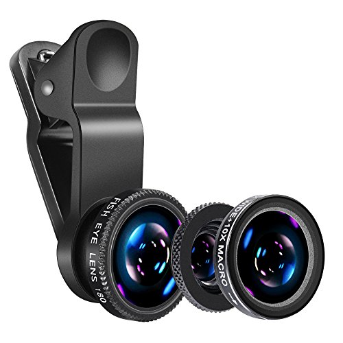 Mobile Phone Camera Lens Kit Phone Lens With Fish Eye Lens +Macro Lens + Wide Angle Lens Compatible With iPhone,Samsung,Huawei,iPad,Sony,HTC,LG,etc (Black)