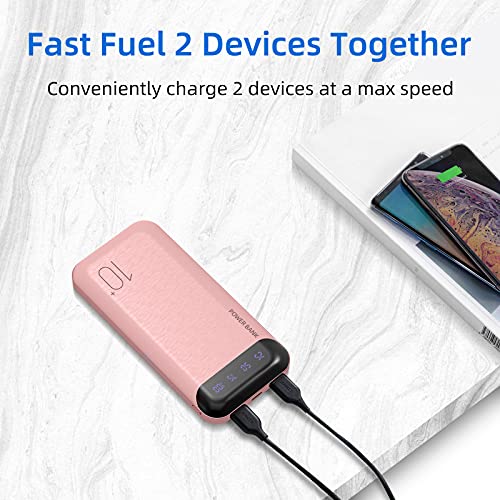 Power Bank 10000mAh Mobile Phone Portable Charger External Battery Pack with 2 USB 2.4 A Outputs and USB C Input Compatible with Huawei iPhone 12 11 X iPad Samsung Galaxy S20 Android Tablet (Pink)
