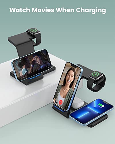 GEEKERA Wireless Charger, 4 in 1 Charging Station with 30W PD adapter for iPhone/Samsung Phones, Qi-Certified Charger Stand for Apple Watch 2-7/AirPods Pro/3/2