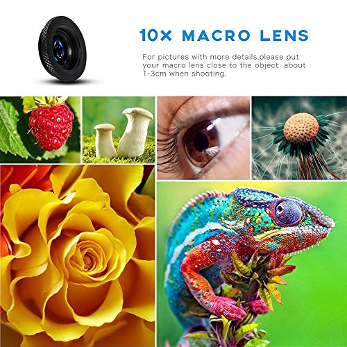 Mobile Phone Camera Lens Kit Phone Lens With Fish Eye Lens +Macro Lens + Wide Angle Lens Compatible With iPhone,Samsung,Huawei,iPad,Sony,HTC,LG,etc (Black)