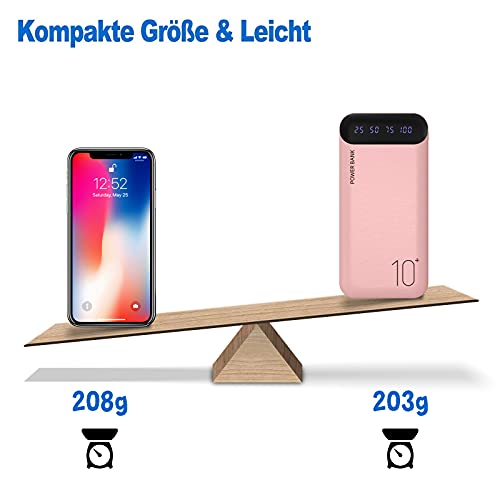 Power Bank 10000mAh Mobile Phone Portable Charger External Battery Pack with 2 USB 2.4 A Outputs and USB C Input Compatible with Huawei iPhone 12 11 X iPad Samsung Galaxy S20 Android Tablet (Pink)