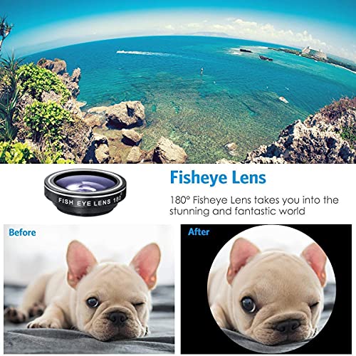Mobile Phone Camera Lens Kit Phone Lens With Fish Eye Lens +Macro Lens + Wide Angle Lens Compatible With iPhone,Samsung,Huawei,iPad,Sony,HTC,LG,etc (Black)