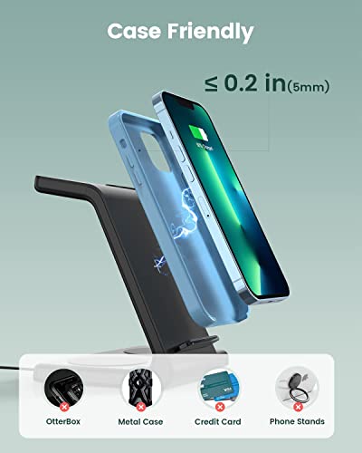 GEEKERA Wireless Charger, 4 in 1 Charging Station with 30W PD adapter for iPhone/Samsung Phones, Qi-Certified Charger Stand for Apple Watch 2-7/AirPods Pro/3/2