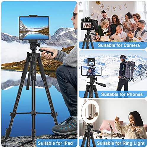 Phone Tripod, 2023 Upgraded 65inch/165cm Lightweight Portable Camera Tripod for iPhone/iPad/Samsung/Smartphone/Action Camera/DSLR Camera with Phone Holder & Wireless Bluetooth Control Remote