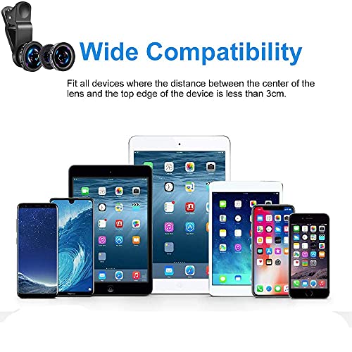Mobile Phone Camera Lens Kit Phone Lens With Fish Eye Lens +Macro Lens + Wide Angle Lens Compatible With iPhone,Samsung,Huawei,iPad,Sony,HTC,LG,etc (Black)