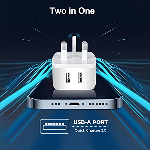 Pack of 2 Dual Port Usb Wall Plug 2.1A/5V Adapter Uk 3 Pin Dual Usb Plug Usb Adapter Plug Uk Usb Wall Plug-Usb Charger Plug Uk Mobile Phone Mains Chargers Double Usb Plugs For Iphone/Ipads/Samsung Etc
