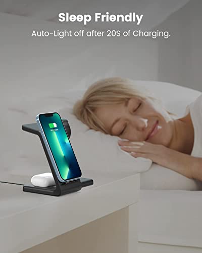 GEEKERA Wireless Charger, 4 in 1 Charging Station with 30W PD adapter for iPhone/Samsung Phones, Qi-Certified Charger Stand for Apple Watch 2-7/AirPods Pro/3/2