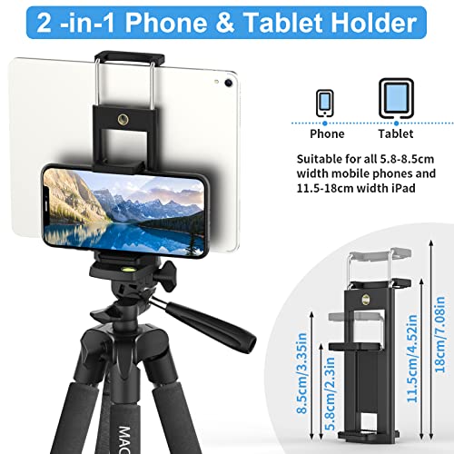 Phone Tripod, 2023 Upgraded 65inch/165cm Lightweight Portable Camera Tripod for iPhone/iPad/Samsung/Smartphone/Action Camera/DSLR Camera with Phone Holder & Wireless Bluetooth Control Remote