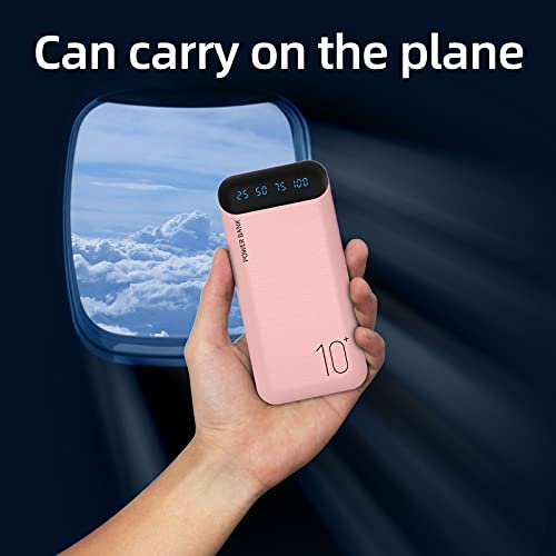 Power Bank 10000mAh Mobile Phone Portable Charger External Battery Pack with 2 USB 2.4 A Outputs and USB C Input Compatible with Huawei iPhone 12 11 X iPad Samsung Galaxy S20 Android Tablet (Pink)